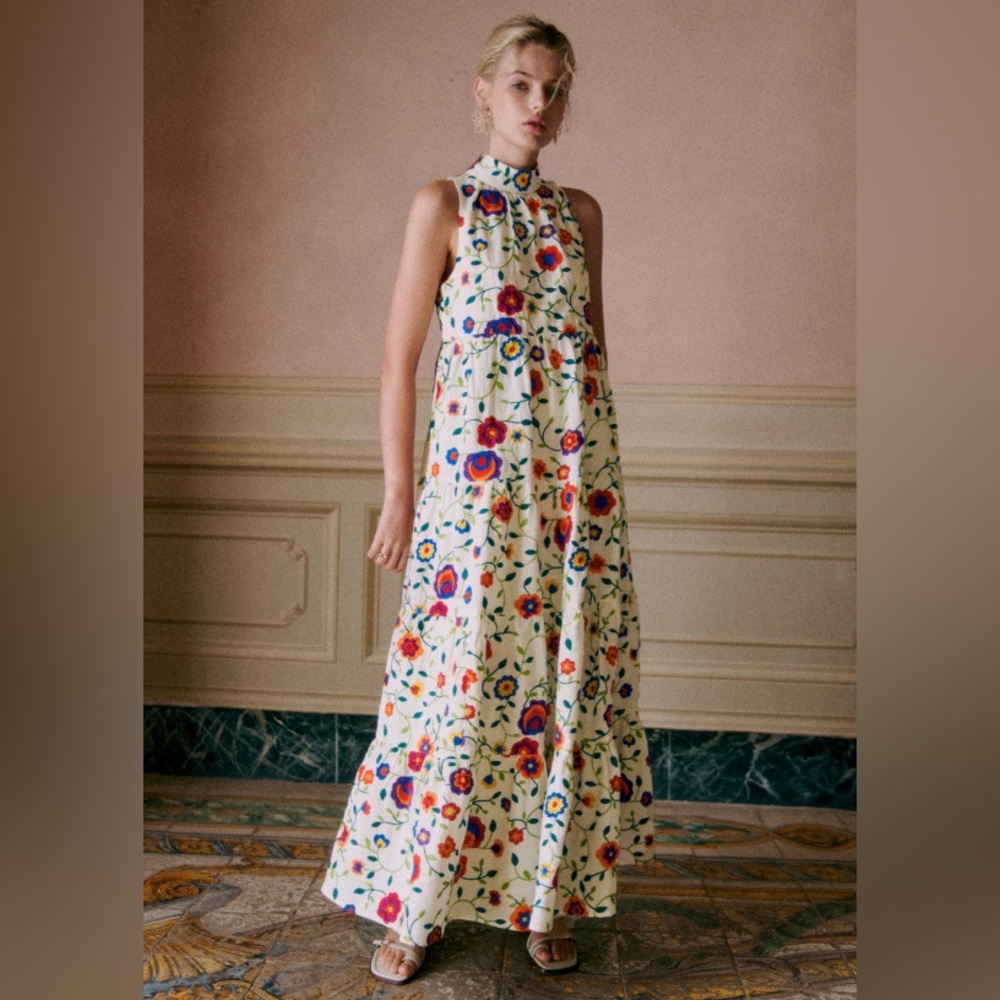 NWOT Sezane multicolored embroidered flowers OLYMPIA dress